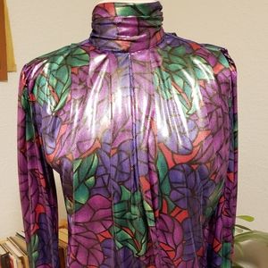Vintage Tess blouse, 6p, beautiful floral print, long sleeve,